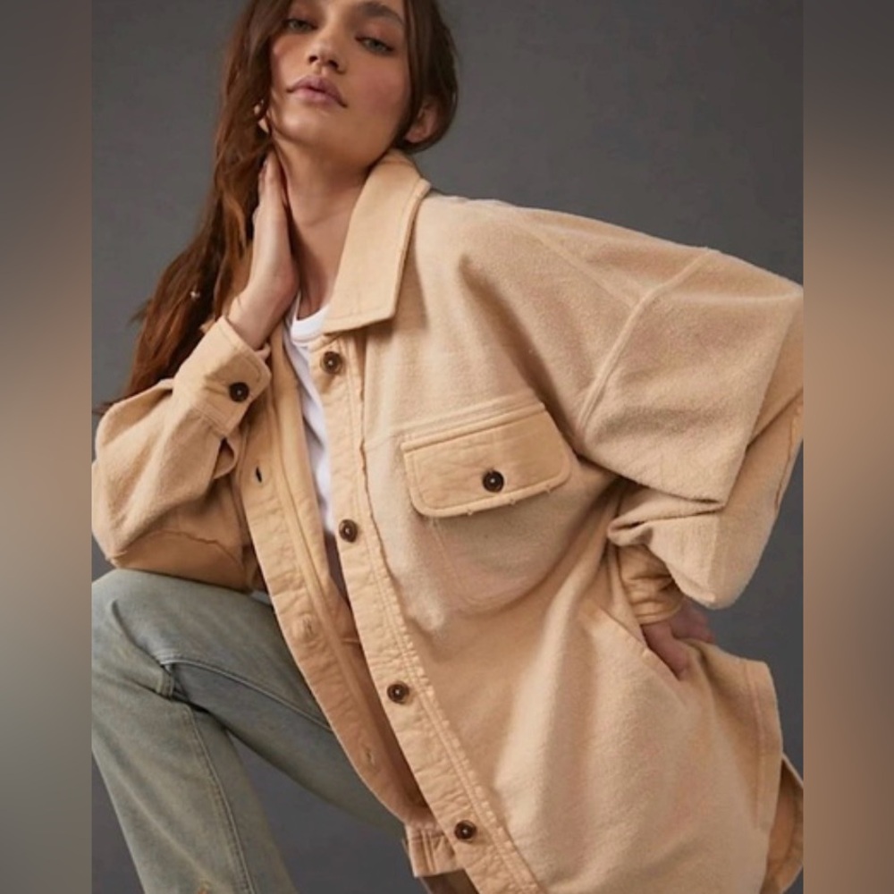 FREE PEOPLE Ruby shacket peach size small oversized - Picture 2 of 13